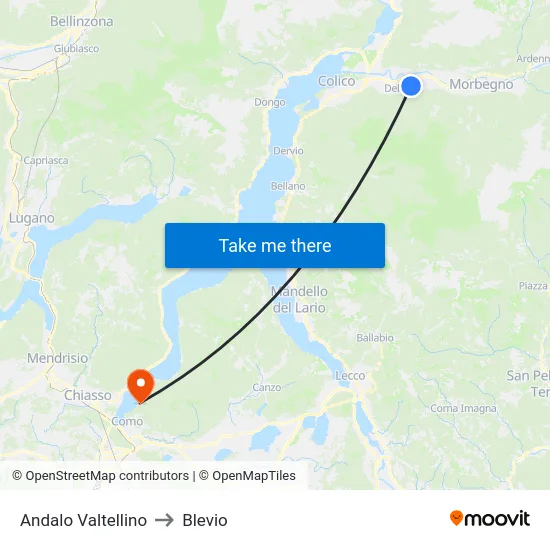 Andalo Valtellino to Blevio map
