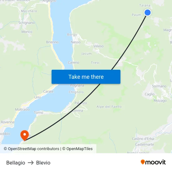Bellagio to Blevio map