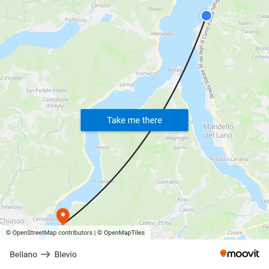 Bellano to Blevio map