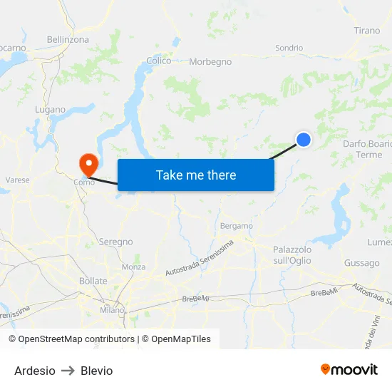 Ardesio to Blevio map
