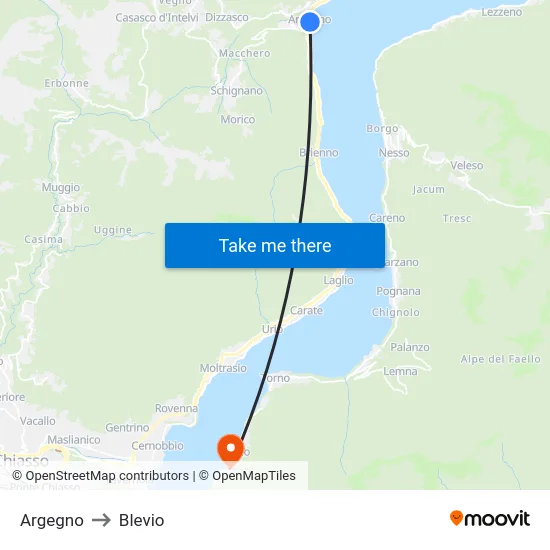 Argegno to Blevio map