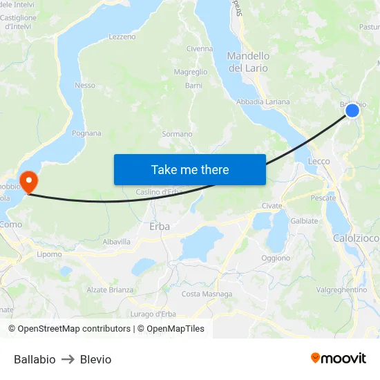 Ballabio to Blevio map