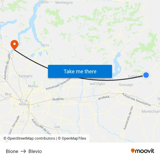 Bione to Blevio map