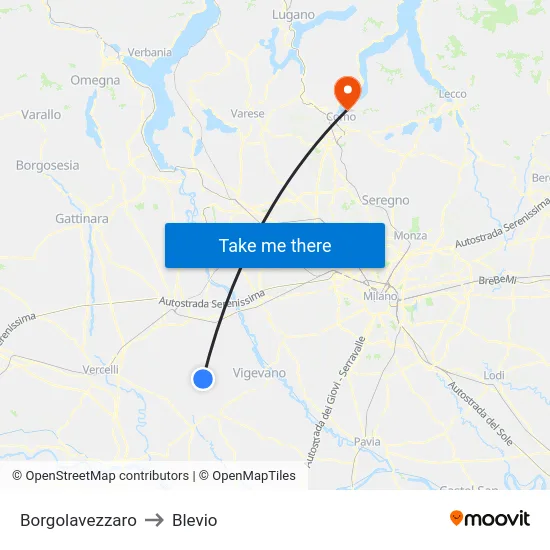 Borgolavezzaro to Blevio map