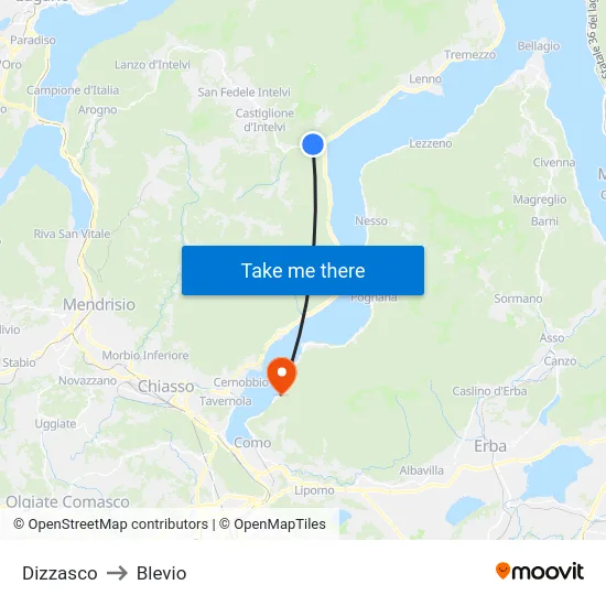 Dizzasco to Blevio map