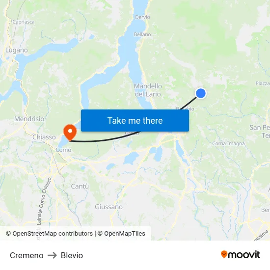 Cremeno to Blevio map