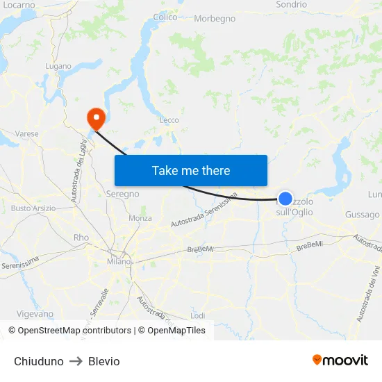Chiuduno to Blevio map