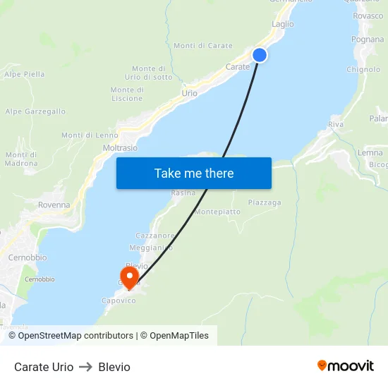 Carate Urio to Blevio map