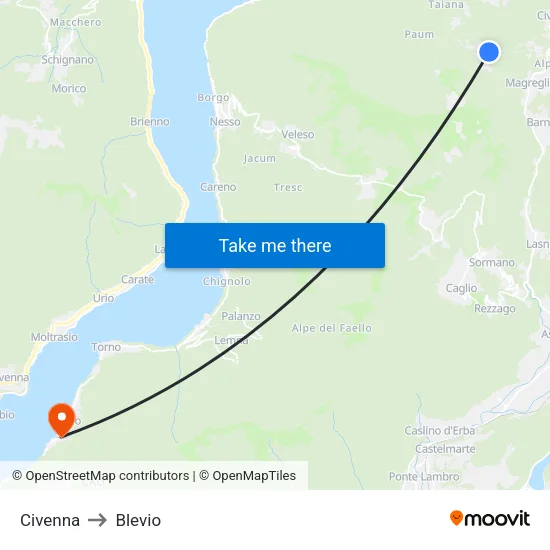 Civenna to Blevio map