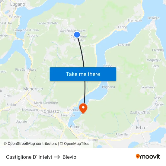 Castiglione D' Intelvi to Blevio map
