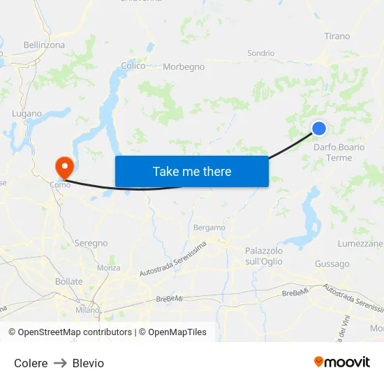 Colere to Blevio map