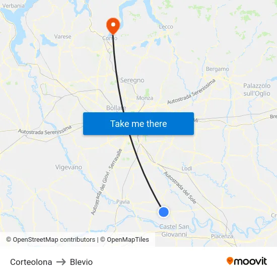 Corteolona to Blevio map