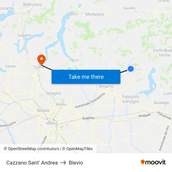 Cazzano Sant' Andrea to Blevio map