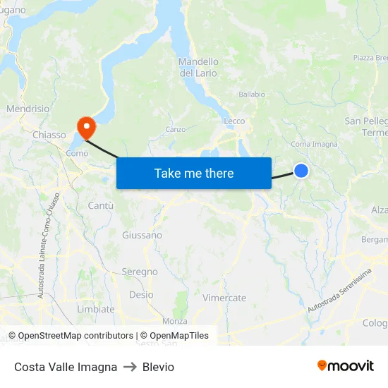Costa Valle Imagna to Blevio map