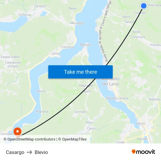 Casargo to Blevio map