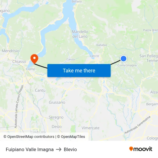 Fuipiano Valle Imagna to Blevio map