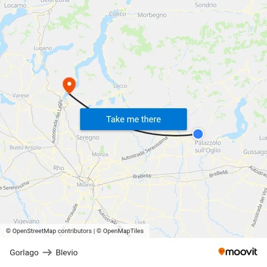 Gorlago to Blevio map