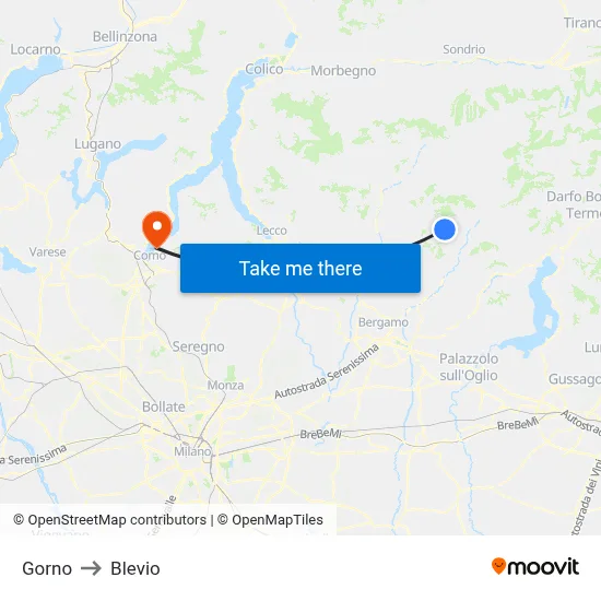 Gorno to Blevio map