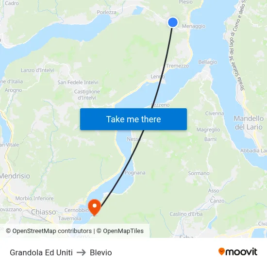 Grandola Ed Uniti to Blevio map