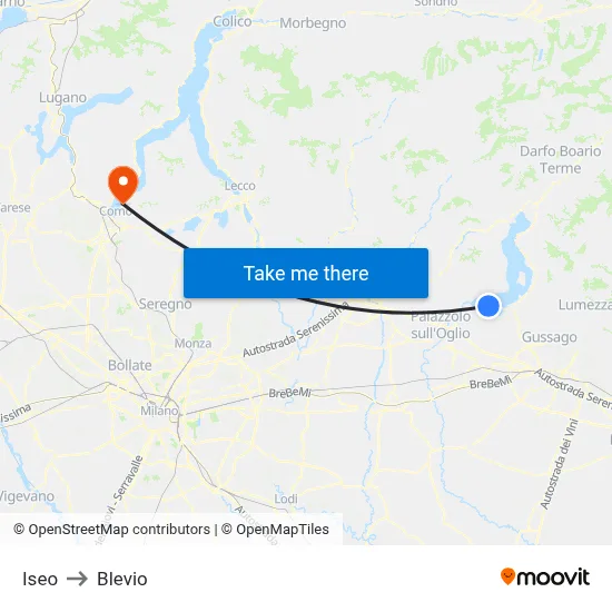 Iseo to Blevio map