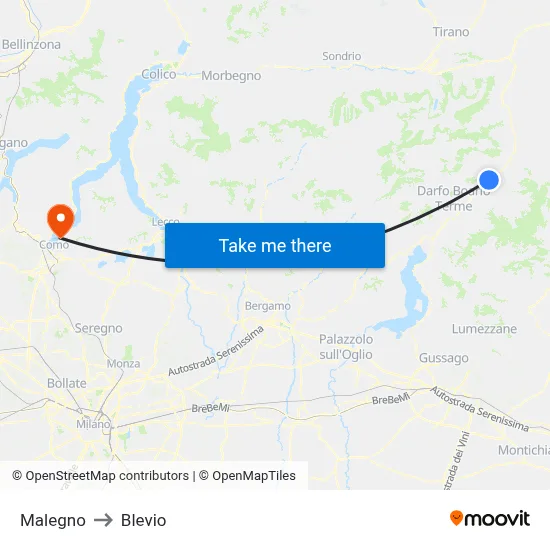 Malegno to Blevio map