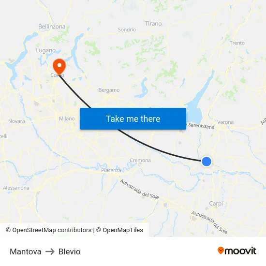 Mantova to Blevio map