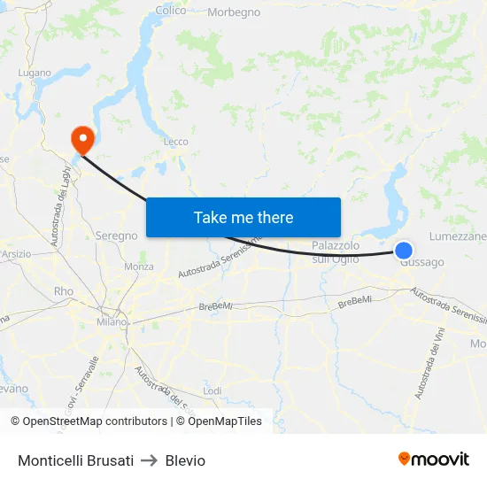 Monticelli Brusati to Blevio map