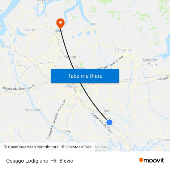 Ossago Lodigiano to Blevio map