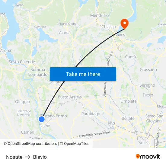 Nosate to Blevio map