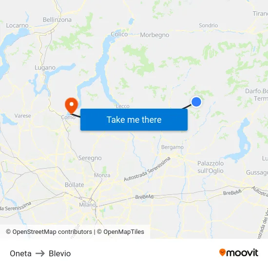 Oneta to Blevio map