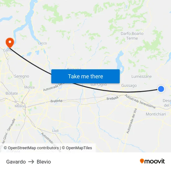 Gavardo to Blevio map
