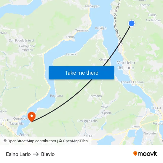 Esino Lario to Blevio map