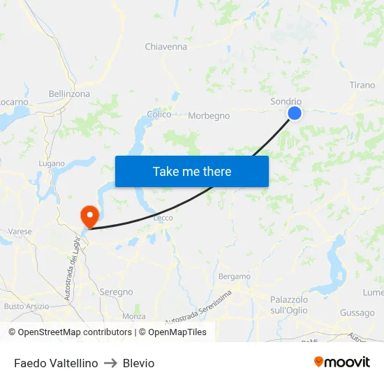 Faedo Valtellino to Blevio map