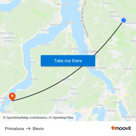 Primaluna to Blevio map