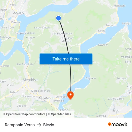 Ramponio Verna to Blevio map