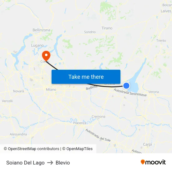 Soiano Del Lago to Blevio map