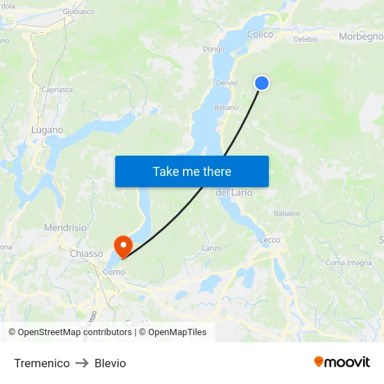 Tremenico to Blevio map