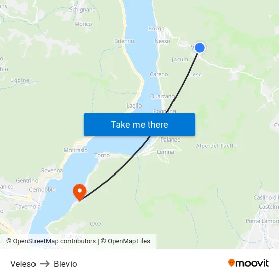 Veleso to Blevio map