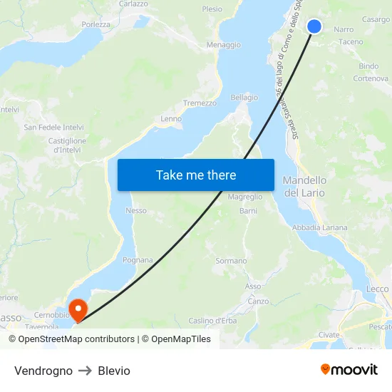 Vendrogno to Blevio map