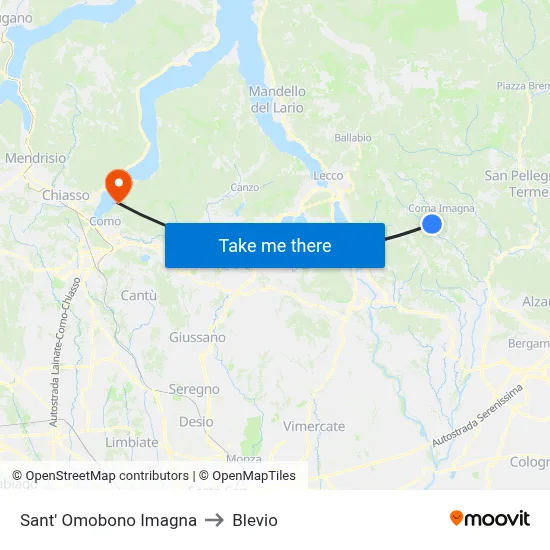 Sant' Omobono Imagna to Blevio map