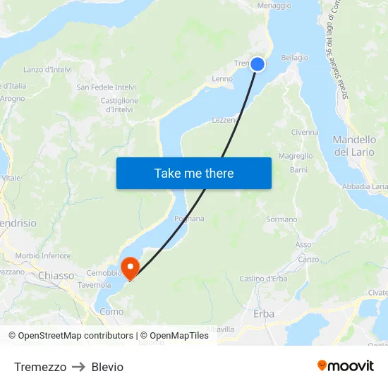 Tremezzo to Blevio map