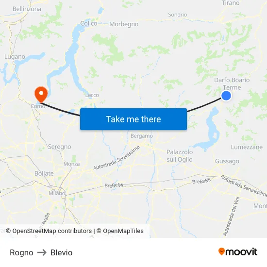 Rogno to Blevio map