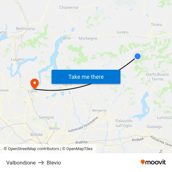 Valbondione to Blevio map