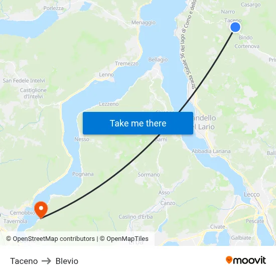 Taceno to Blevio map