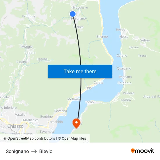 Schignano to Blevio map