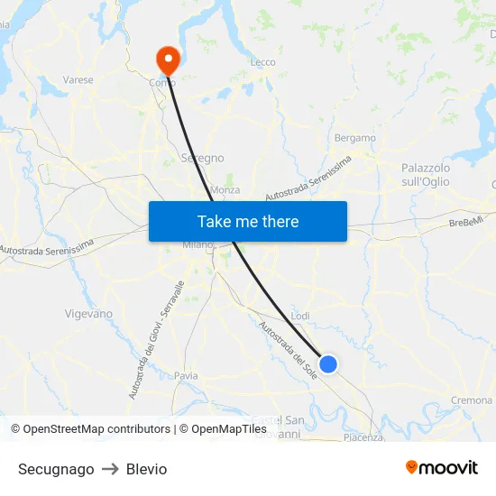 Secugnago to Blevio map