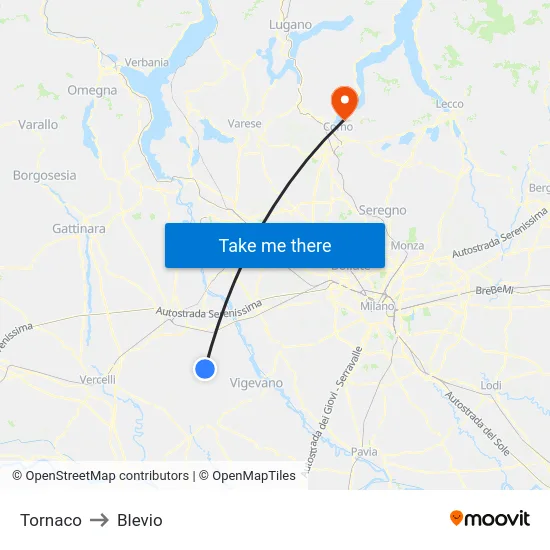 Tornaco to Blevio map