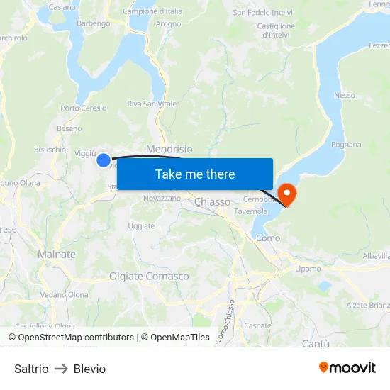 Saltrio to Blevio map