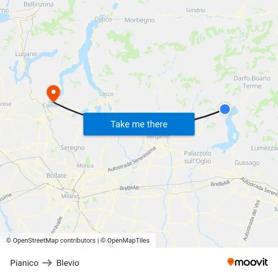 Pianico to Blevio map