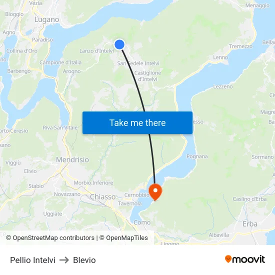 Pellio Intelvi to Blevio map